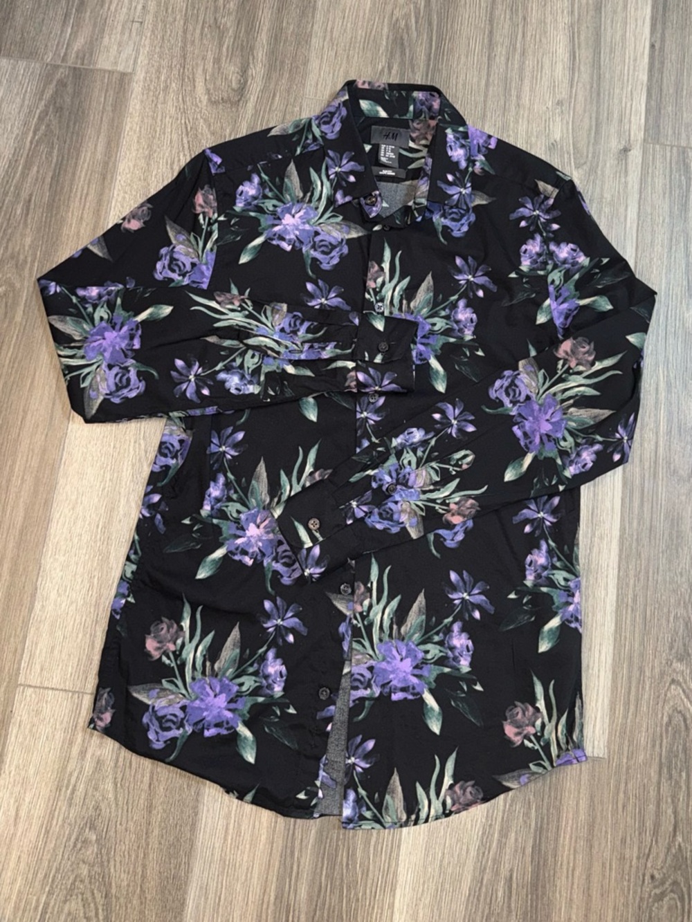 H&M Men’s Slim Fit Floral Button Down Cotton Shirt Size Small